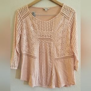 Lucky Brand womens lacy light pink blouse top size M